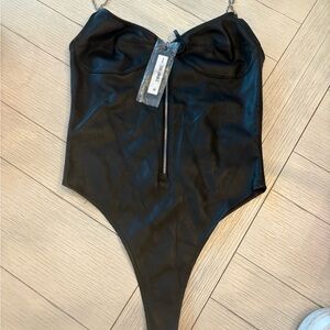 Black Faux Leather Bodysuit